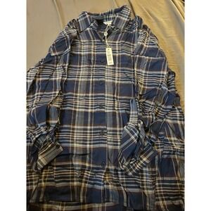 Max Studio Plaid Button Up Shirt Women's XS Long Sleeve Blue Brown NWT